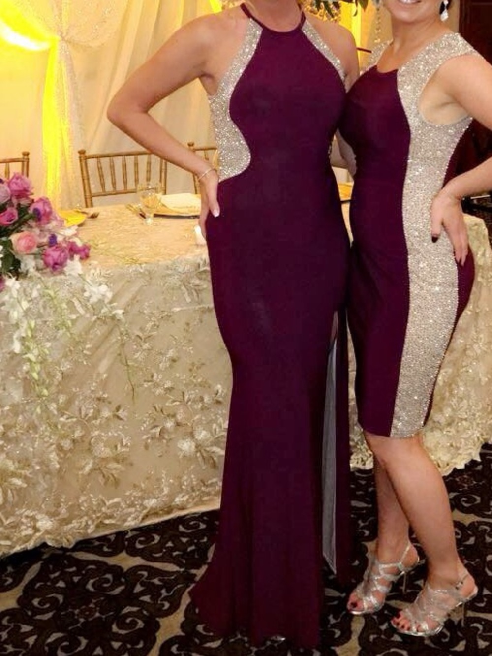 Plum Halter Mermaid Gown with Beaded Side Panels